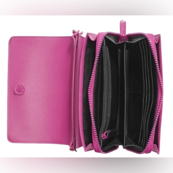 NWT KARL LAGERFELD Paris Lourdes leather chain crossbody bag wallet CACTUS PINK - Picture 11 of 13